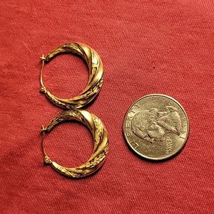 Stamped 14k smooth and diamond cut pierced hoops